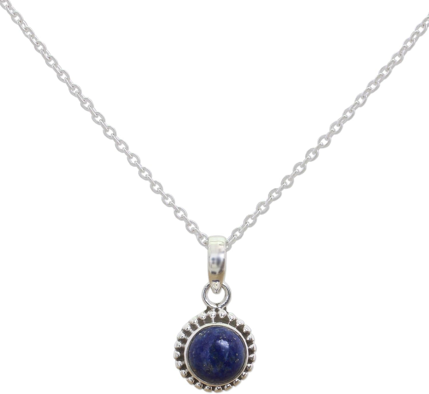 Artisan Handmade Lapis Lazuli Pendant Necklace Lapiz Sterling Silver from India [18 in L 2 Mm W Pendant(S) 0.8 in L X 0.4 in W X 0.2 in D] ' Blue Globe'