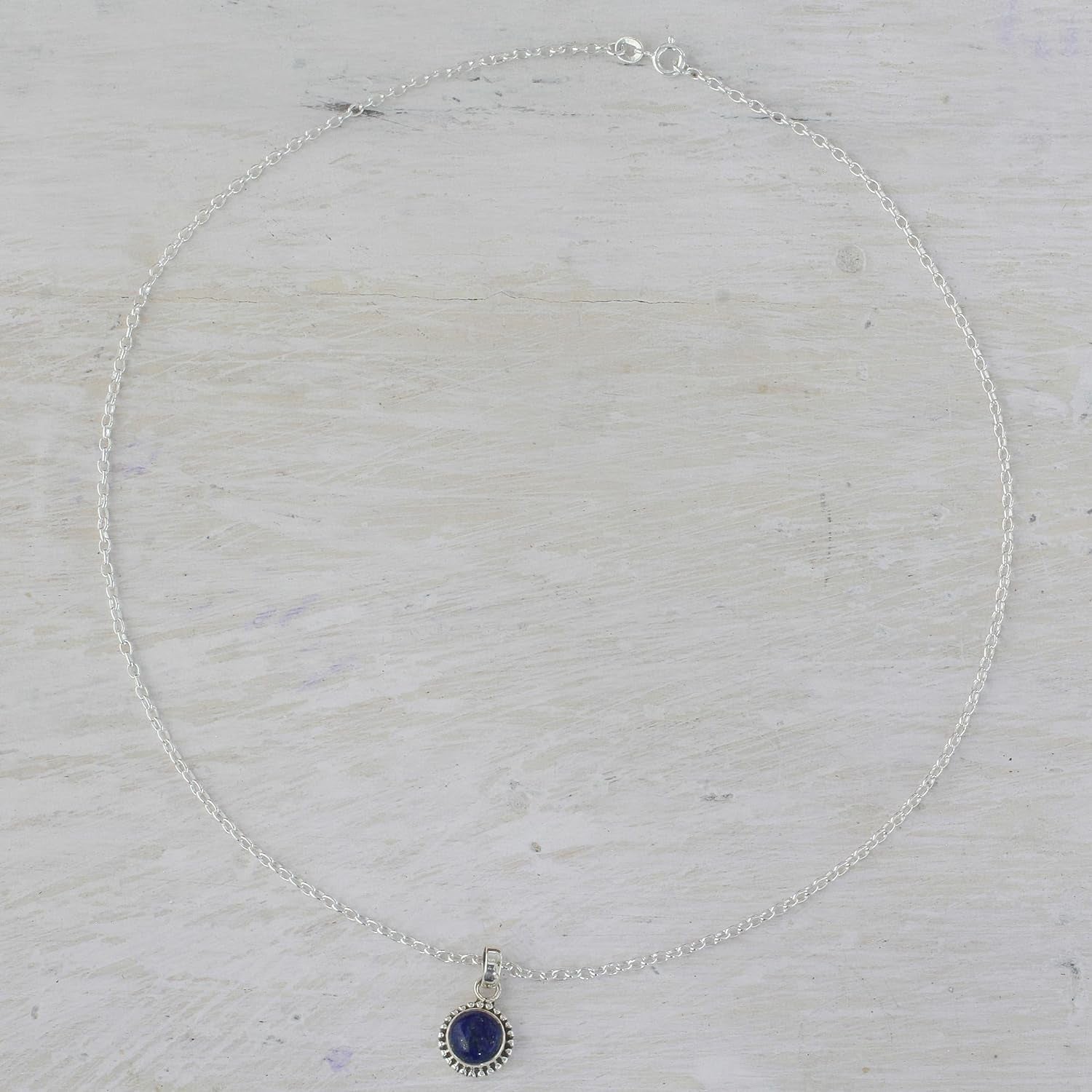 Artisan Handmade Lapis Lazuli Pendant Necklace Lapiz Sterling Silver from India [18 in L 2 Mm W Pendant(S) 0.8 in L X 0.4 in W X 0.2 in D] ' Blue Globe' - WORLD TIME VISITS