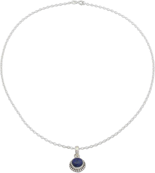 Artisan Handmade Lapis Lazuli Pendant Necklace Lapiz Sterling Silver from India [18 in L 2 Mm W Pendant(S) 0.8 in L X 0.4 in W X 0.2 in D] ' Blue Globe' - WORLD TIME VISITS