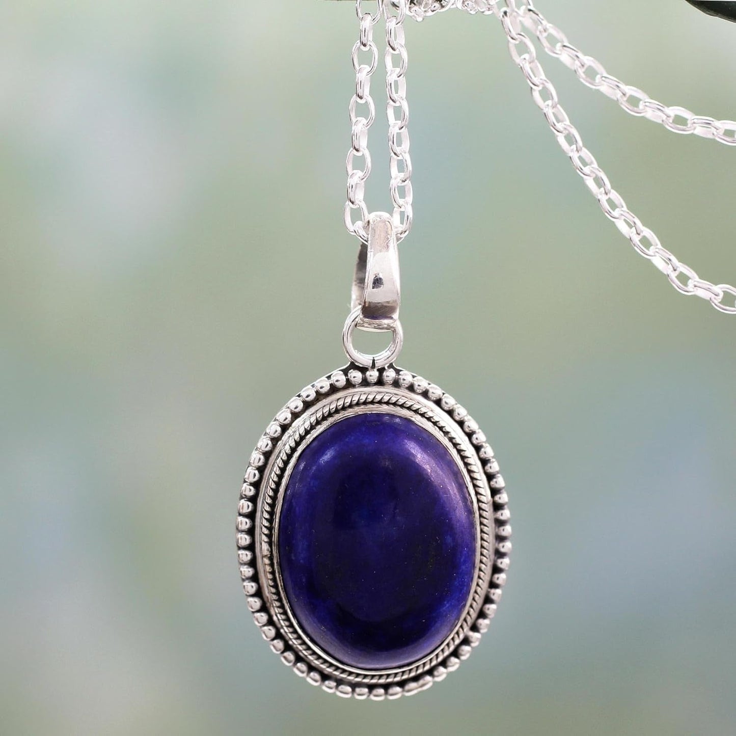 Artisan Handmade Lapis Lazuli Pendant Necklace on Artisan Crafted 925 Silver Sterling Blue India Snorkel Birthstone [18 in L 2 Mm W Pendant(S) 1.4 in L X 0.8 in W X 0.3 in D] ' True Clarity' - WORLD TIME VISITS