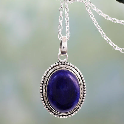 Artisan Handmade Lapis Lazuli Pendant Necklace on Artisan Crafted 925 Silver Sterling Blue India Snorkel Birthstone [18 in L 2 Mm W Pendant(S) 1.4 in L X 0.8 in W X 0.3 in D] ' True Clarity' - WORLD TIME VISITS