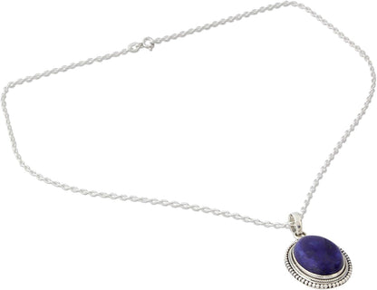 Artisan Handmade Lapis Lazuli Pendant Necklace on Artisan Crafted 925 Silver Sterling Blue India Snorkel Birthstone [18 in L 2 Mm W Pendant(S) 1.4 in L X 0.8 in W X 0.3 in D] ' True Clarity'