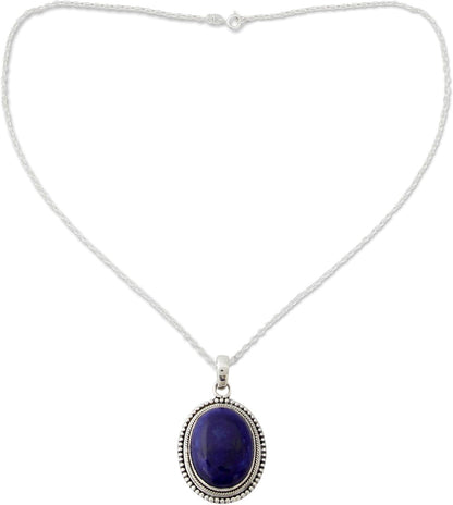 Artisan Handmade Lapis Lazuli Pendant Necklace on Artisan Crafted 925 Silver Sterling Blue India Snorkel Birthstone [18 in L 2 Mm W Pendant(S) 1.4 in L X 0.8 in W X 0.3 in D] ' True Clarity' - WORLD TIME VISITS