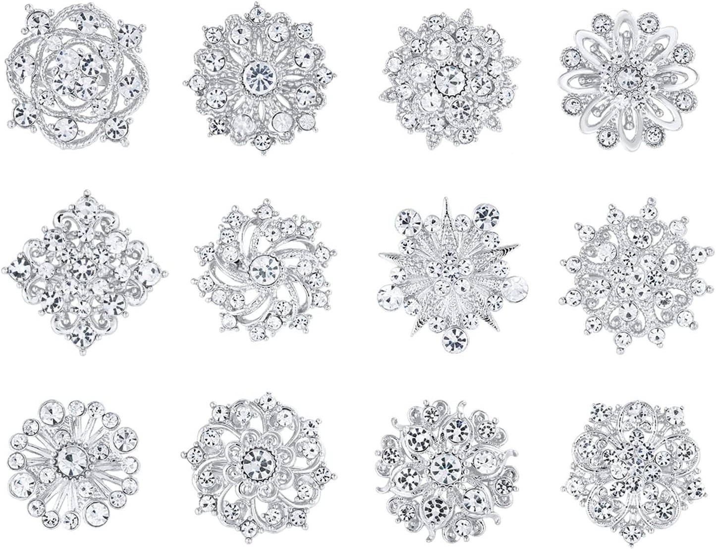 Assorted Small Size Crystal Rhinestone Flower Brooch Pins Set for Crafts Embellishment, Wedding Bouquet Brooches for Women Fashion - WORLD TIME VISITS