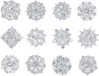 Assorted Small Size Crystal Rhinestone Flower Brooch Pins Set for Crafts Embellishment, Wedding Bouquet Brooches for Women Fashion - WORLD TIME VISITS