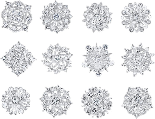 Assorted Small Size Crystal Rhinestone Flower Brooch Pins Set for Crafts Embellishment, Wedding Bouquet Brooches for Women Fashion - WORLD TIME VISITS