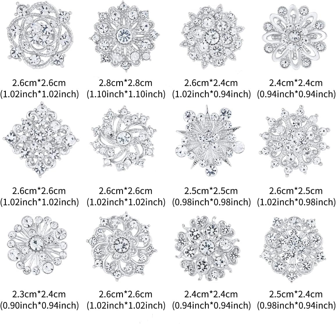 Assorted Small Size Crystal Rhinestone Flower Brooch Pins Set for Crafts Embellishment, Wedding Bouquet Brooches for Women Fashion - WORLD TIME VISITS