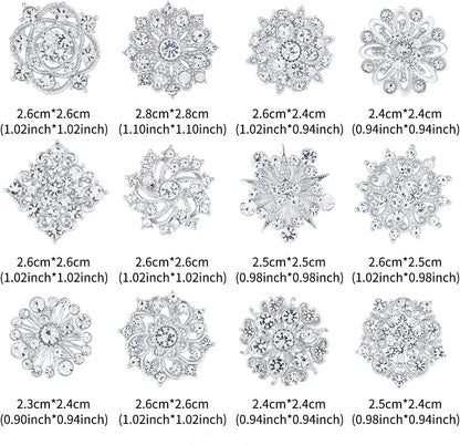 Assorted Small Size Crystal Rhinestone Flower Brooch Pins Set for Crafts Embellishment, Wedding Bouquet Brooches for Women Fashion - WORLD TIME VISITS