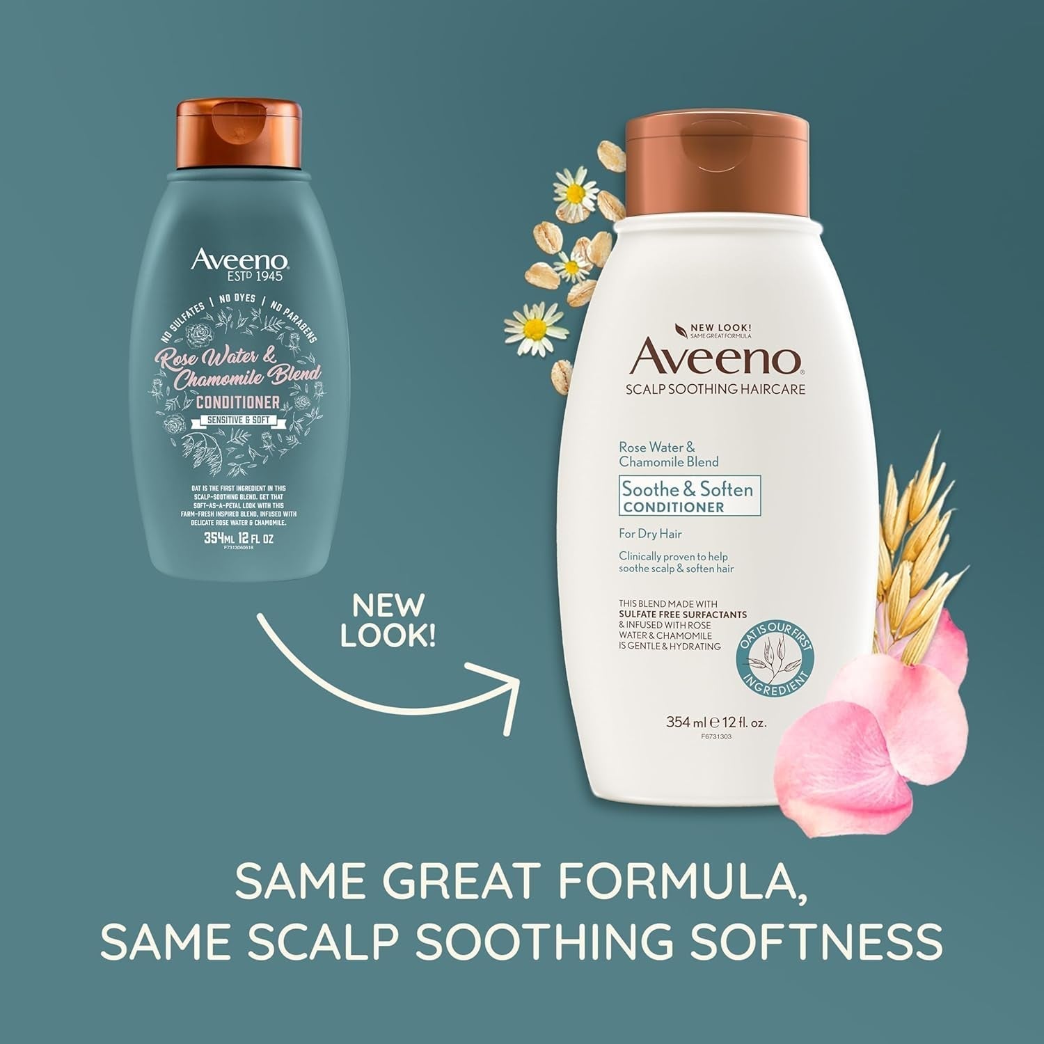 Aveeno Rose Water & Chamomile Blend Sulfate - Free Conditioner with Colloidal Oat for Dry Sensitive Scalp, Gentle Cleansing Conditioner for Fine, Fragile Hair, Paraben & Dye - Free, 12 Fl Oz - WORLD TIME VISITS