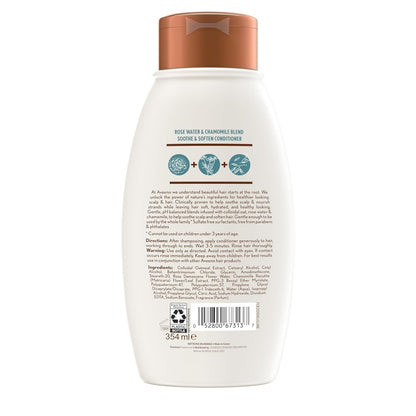 Aveeno Rose Water & Chamomile Blend Sulfate-Free Conditioner with Colloidal Oat for Dry Sensitive Scalp, Gentle Cleansing Conditioner for Fine, Fragile Hair, Paraben & Dye-Free, 12 Fl Oz