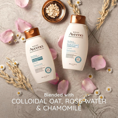 Aveeno Rose Water & Chamomile Blend Sulfate-Free Conditioner with Colloidal Oat for Dry Sensitive Scalp, Gentle Cleansing Conditioner for Fine, Fragile Hair, Paraben & Dye-Free, 12 Fl Oz