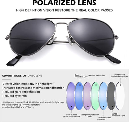 Aviator Sunglasses for Men Women Classic Polarized UV400 Protection