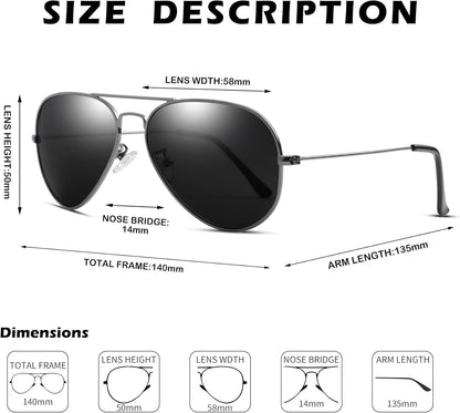Aviator Sunglasses for Men Women Classic Polarized UV400 Protection