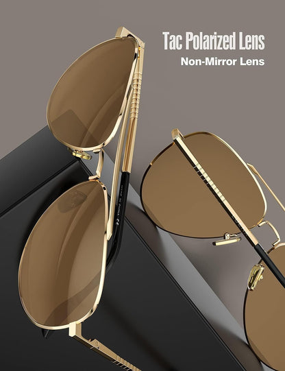 Aviator Sunglasses for Men Women Polarized Driving Classic Shades - UV 400 Protection with Accessories 60MM