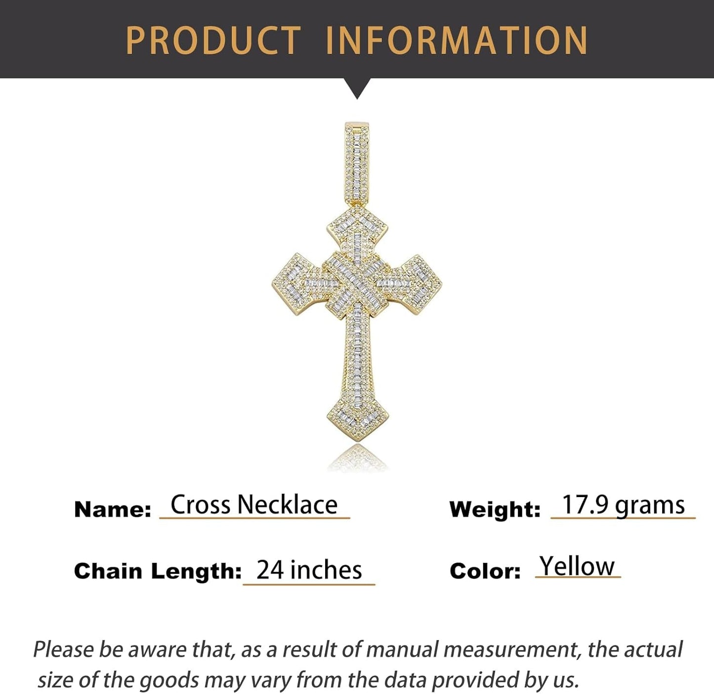 14K Gold over S925 Vintage Cross Pendant with Sparkling Pavé Moissanite – Distinctive Hip-Hop Men'S Necklace, the Beautiful Gift for Birthdays & Special Occasions,Father'S Day Gift - WORLD TIME VISITS