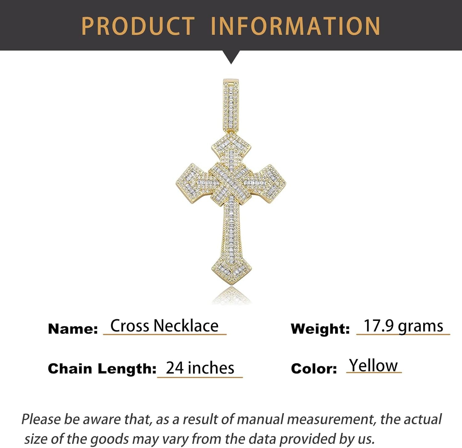 14K Gold over S925 Vintage Cross Pendant with Sparkling Pavé Moissanite – Distinctive Hip-Hop Men'S Necklace, the Beautiful Gift for Birthdays & Special Occasions,Father'S Day Gift - WORLD TIME VISITS