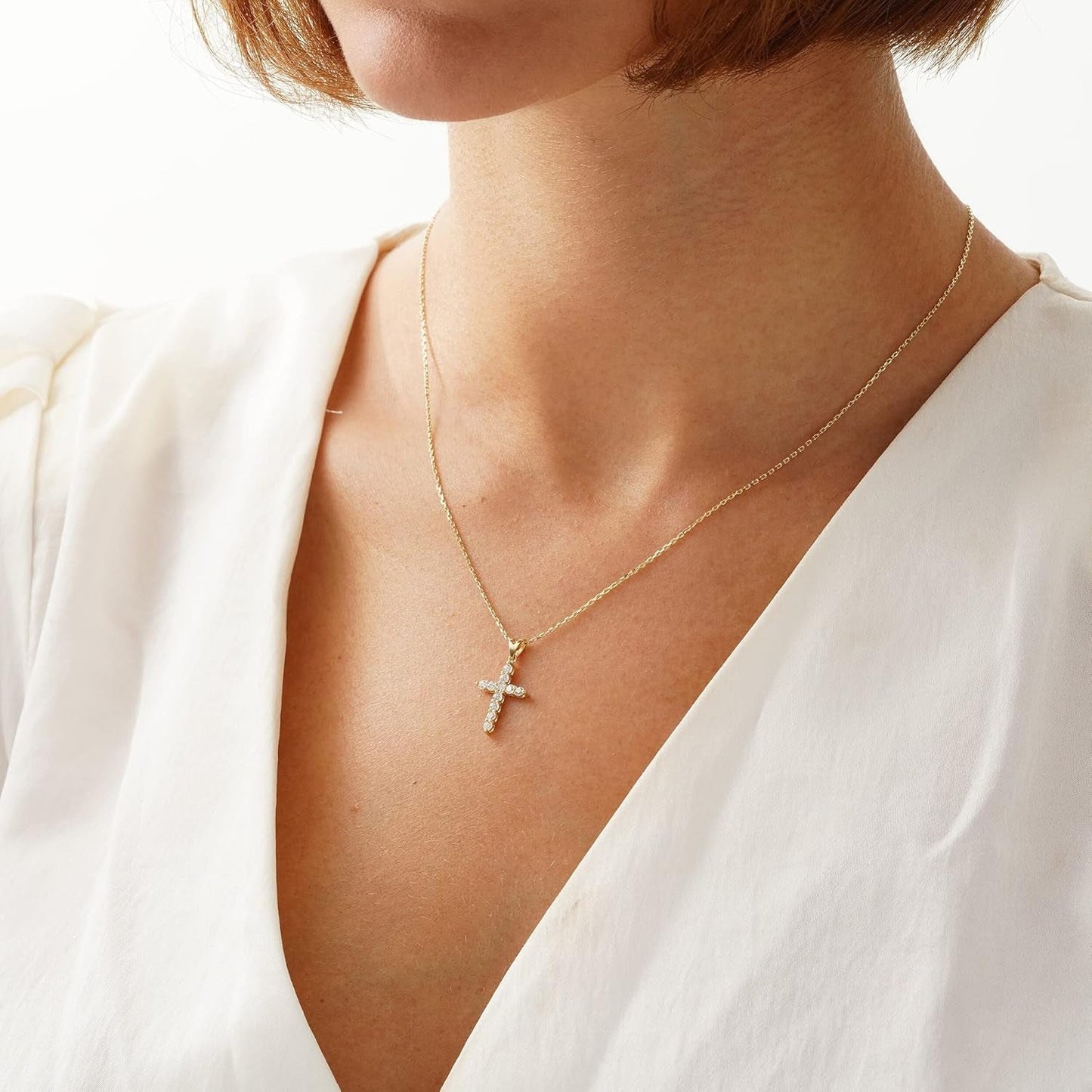Cross Necklace for Women-Dainty Simple 14K Gold Plated Cross Pendant Cute Diamond Necklaces for Women Gold Jewelry