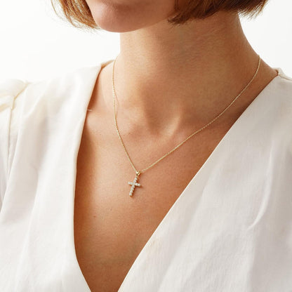 Cross Necklace for Women-Dainty Simple 14K Gold Plated Cross Pendant Cute Diamond Necklaces for Women Gold Jewelry