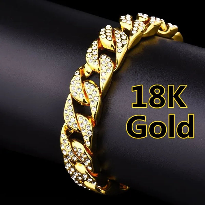 New 2018 Mens Womens Fashion Chain Hiphop Iced Out Curb Cuban Diamond 18K Gold / 24K Gold / 925 Silver Plated Necklace Bracelet Paved Clear Rhinestones