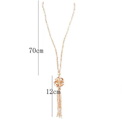 Crystal Bead Female Pendant Necklace Tassel Long Sweater Chain Necklace Decoration