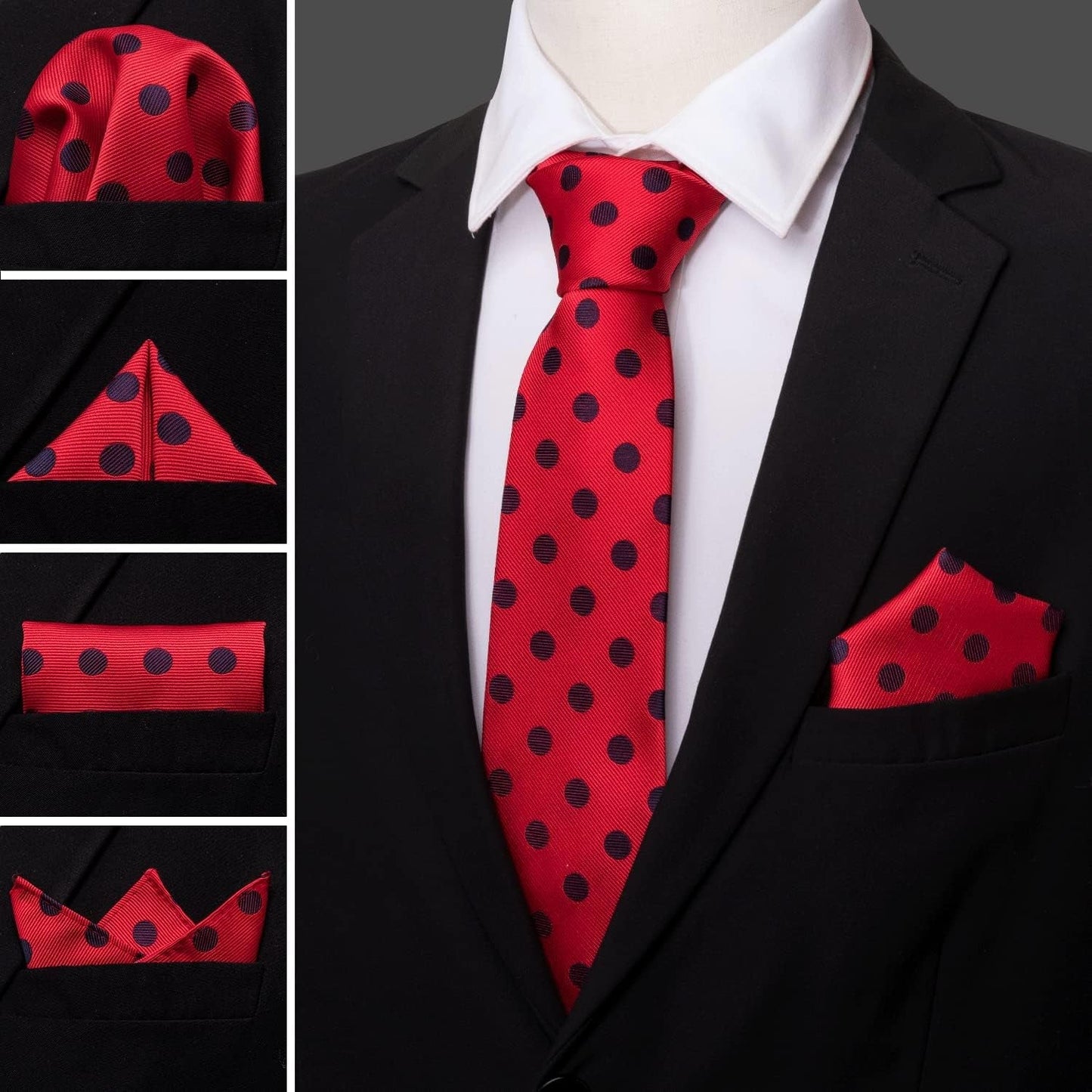Men'S Tie Set Polka Dot Handkerchief Cufflinks Plaid Fashion Neckties Wedding Business