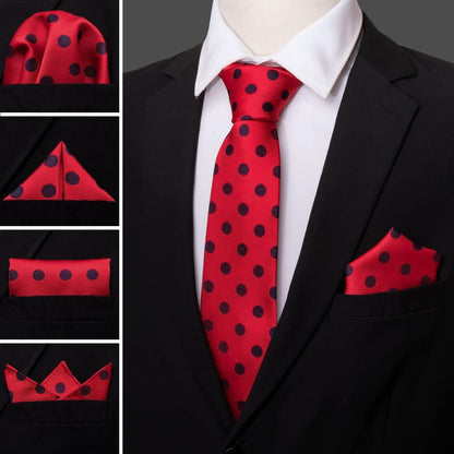 Men'S Tie Set Polka Dot Handkerchief Cufflinks Plaid Fashion Neckties Wedding Business