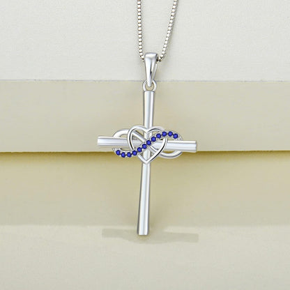 Cross Necklace Sterling Silver Infinity Heart Crucifix Pendant Birthstone Criss Jewelry for Women