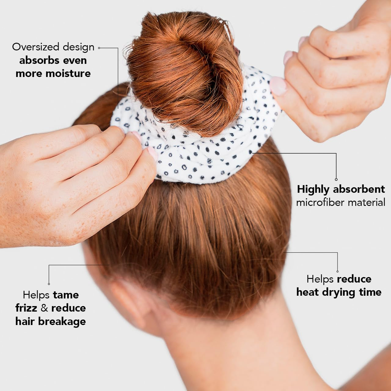 Microfiber Hair Towel Scrunchies - Soft and Highly Absorbent Microfiber Scrunchie for Women | Reduces Heat Drying Time - 2Pcs (Micro Dot Design)