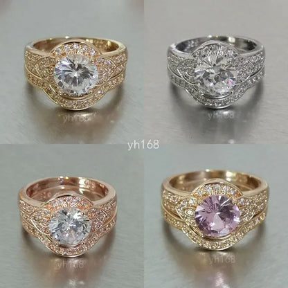 Women's Fashion 18K Gold Plated&925 Silver Plated&14K Rose Gold Plated Bridal  Jewelry White Sapphire Wedding Engagement Ring