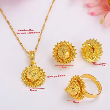 Ethiopian Gold Color Necklace Pendant Earrings Ring Habesha Wedding Eritrea Africa Arab Gift