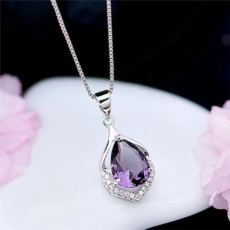 Fashionable and Noble Diamond Lady Necklace Long Pendant Elegant Natural Amethyst Clavicle Chain - WORLD TIME VISITS