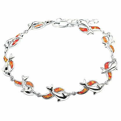 Womens Jewelry 925 Sterling Silver Dolphin Style Blue/red  Fire Opal Diamond Charm Chain Bracelet