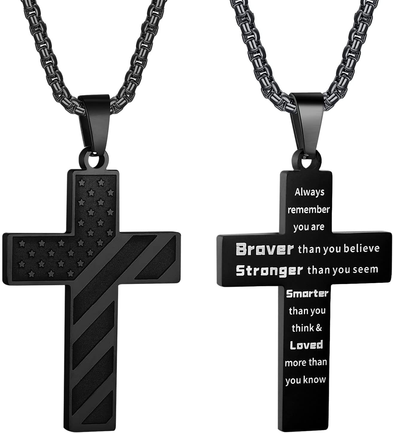 American Flag Cross Necklace for Men Stainless Steel Box Chain 22+2 Inch Inspirational Bible Verse Cross Pendant Patriotic Jewelry Personalized Christian Gift for Men - WORLD TIME VISITS