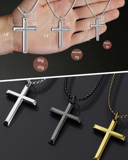 Cross Necklace for Men and Women – 316L Stainless Steel Minimalist Cross Pendant, Polished Silver/Gold/Black Tone, Small/Medium/Big Charm, Christian Faith Jewelry Gift