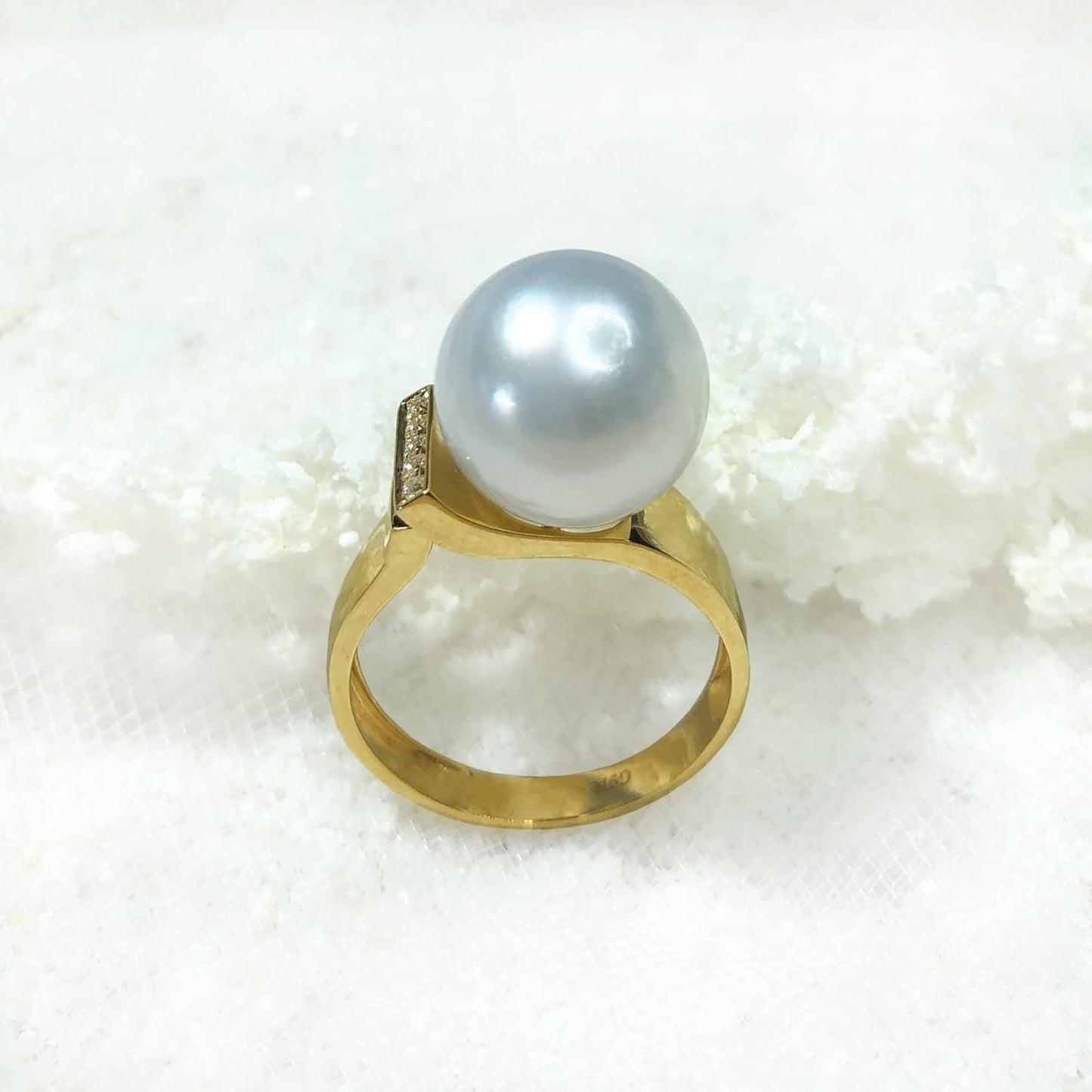 Authentic South Sea Pearl Gold Ring, Australian South Sea Cultured Pearl in 9K Wide Band Ring, AAA Grade South Sea Pearl Ring, Size 8-8 2/1 (US 8)