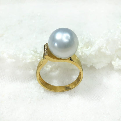 Authentic South Sea Pearl Gold Ring, Australian South Sea Cultured Pearl in 9K Wide Band Ring, AAA Grade South Sea Pearl Ring, Size 8-8 2/1 (US 8)