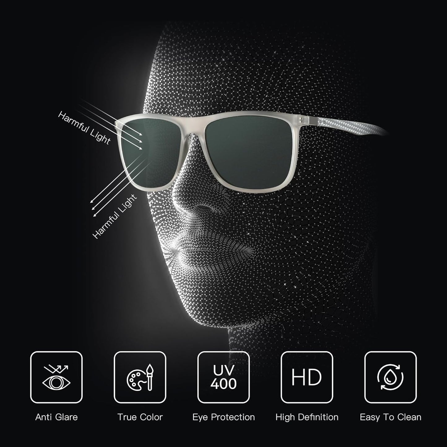 Square Polarized Sunglasses for Men Ultralight Carbon Fiber Sun Glasses Driving Fishing Golf Sports UV400 Protection