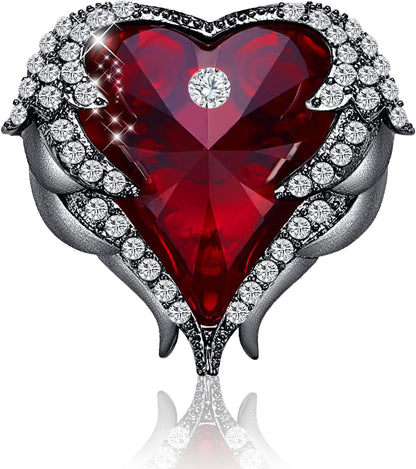 Brooches for Women Red Heart Crystal - Austrian Rhinestone Brooch Jewelry - Ladies Wedding Bouquet Brooches Pin for Birthday, Christmas, Anniversary
