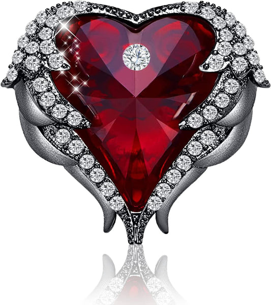 Brooches for Women Red Heart Crystal - Austrian Rhinestone Brooch Jewelry - Ladies Wedding Bouquet Brooches Pin for Birthday, Christmas, Anniversary - WORLD TIME VISITS
