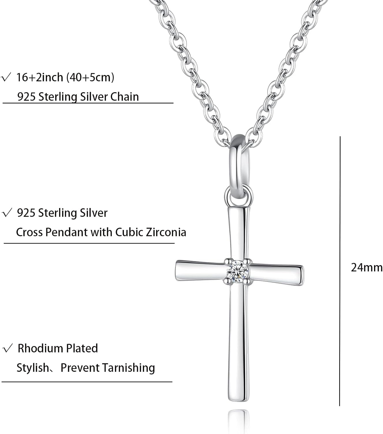 Women’S 925 Sterling Silver Cross Necklace, Small Cross Pendant Confirmation Necklace