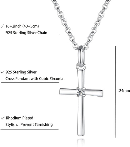 Women’S 925 Sterling Silver Cross Necklace, Small Cross Pendant Confirmation Necklace