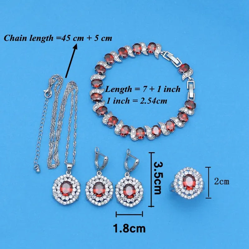 Oval 925 Silver Party Jewelry Sets blue sapphire White CZ Earrings Pendant Necklace Rings Bracelet Gift For Women