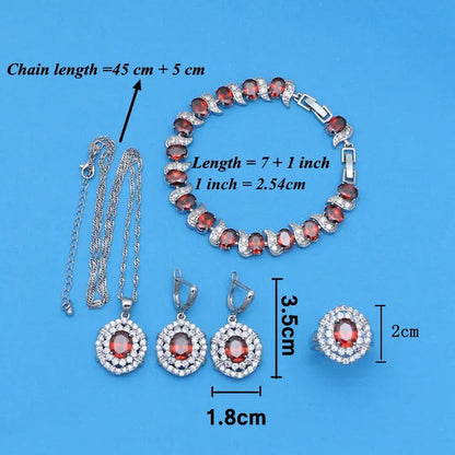 Oval 925 Silver Party Jewelry Sets blue sapphire White CZ Earrings Pendant Necklace Rings Bracelet Gift For Women
