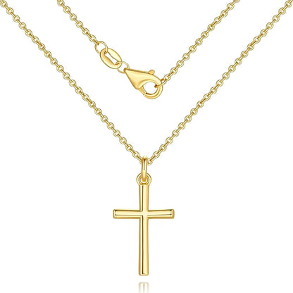 Gold Cross Necklaces for Women 14K Gold Cross Necklace for Women Crosses Pendant Necklace for Womens Smooth Lines and Timeless Charm Small Crosses Chain for Womens - WORLD TIME VISITS
