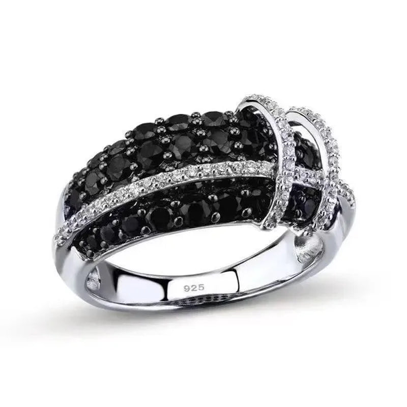 Fashion Women Creative Cross Cross Zircon Ring Black and White Bicolor Zircon Ring Engagement Rings for Women Princess Jewelry Lovely Girl Birthday Party Anniversary Gift Size: 5-11
