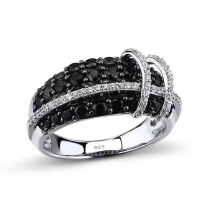 Fashion Women Creative Cross Cross Zircon Ring Black and White Bicolor Zircon Ring Engagement Rings for Women Princess Jewelry Lovely Girl Birthday Party Anniversary Gift Size: 5-11