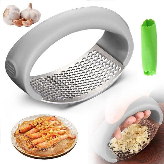 Garlic Press Rocker - 2024 NEW Stainless Steel Garlic Mincer Garlic Crusher with Peeler, New Innovative Garlic Chopper with Peeler and Scraper for Smash Garlic