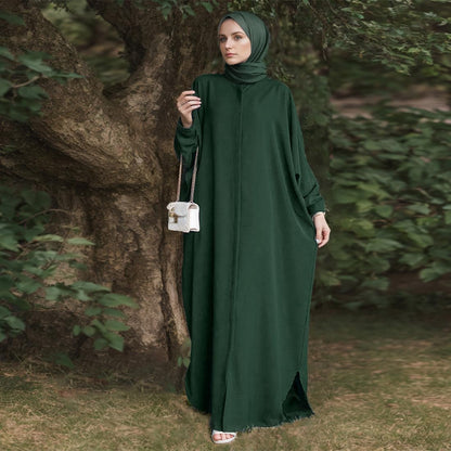 Muslim Dresses for Women Abaya Button down Henley Shirt Prayer Dress Batwing Long Sleeve Middle East Arabian Robe