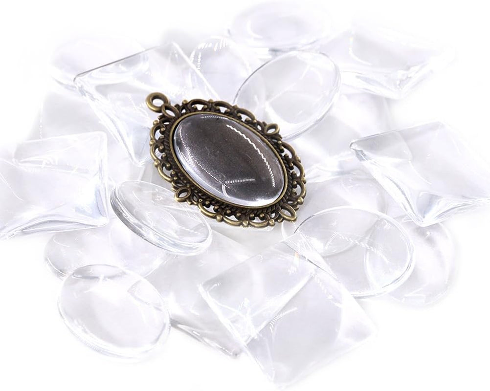 48-Pieces Oval and Square Pendant Trays with Glass Cabochon Dome Tiles Clear Cameo for Crafting DIY Jewelry Making, 24 Sets