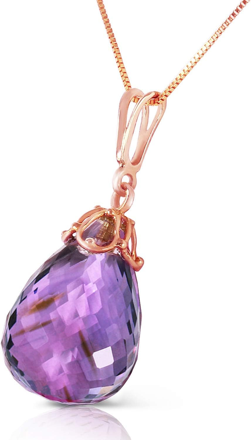 7 Carat 14K Solid Rose Gold Necklace with Natural Briolette-Shaped Amethyst Pendant